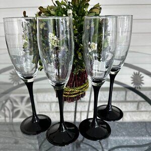Vintage luminarc France Champagne wine glass flute black stem